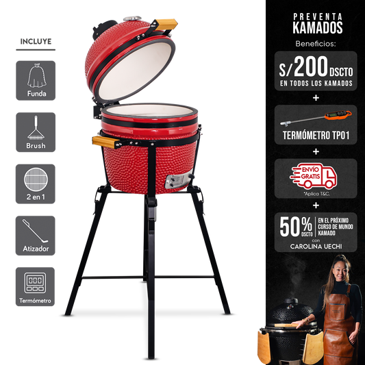 Kamado Clásico 15" + Divide and conquer de 2 niveles + Termómetro TP17
