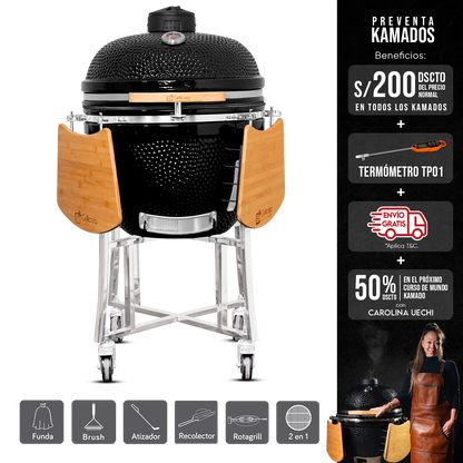 Kamado Clásico 25" + Rotagrill + Divide and conquer de 2 niveles