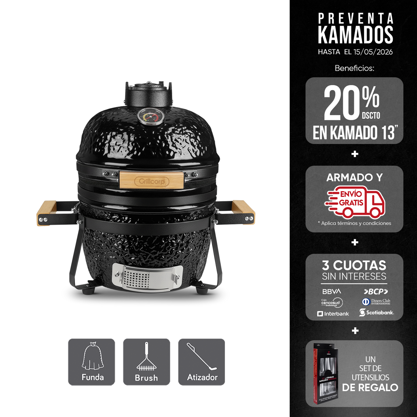 Kamado Clásico 13" Negro | Grillcorp