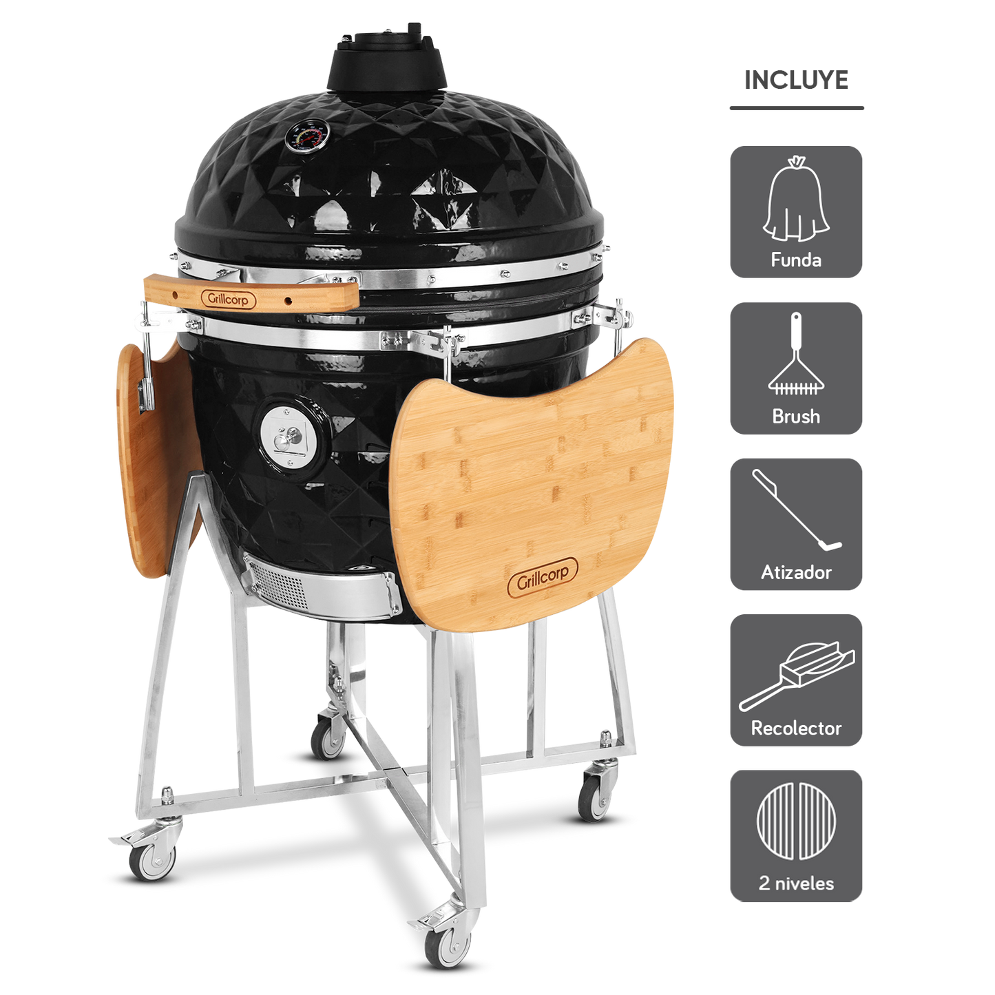 Kamado Diamante 23.5" con Divide and Conquer de 2 niveles | Grillcorp
