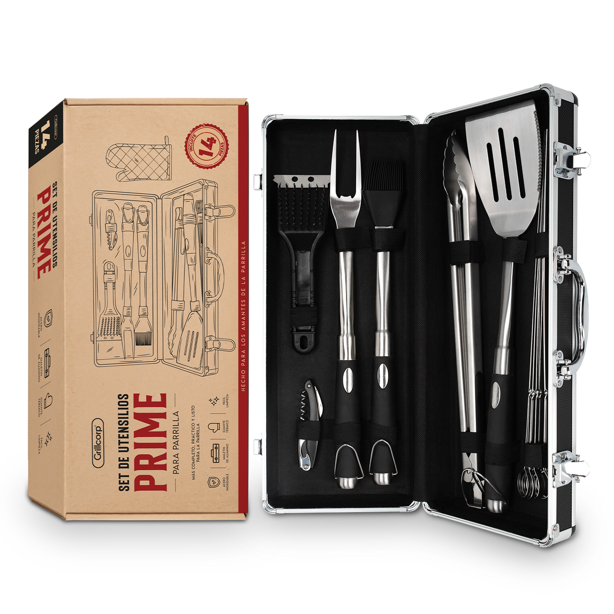 Set de Utensilios Prime de 14 piezas para parrilla | Grillcorp