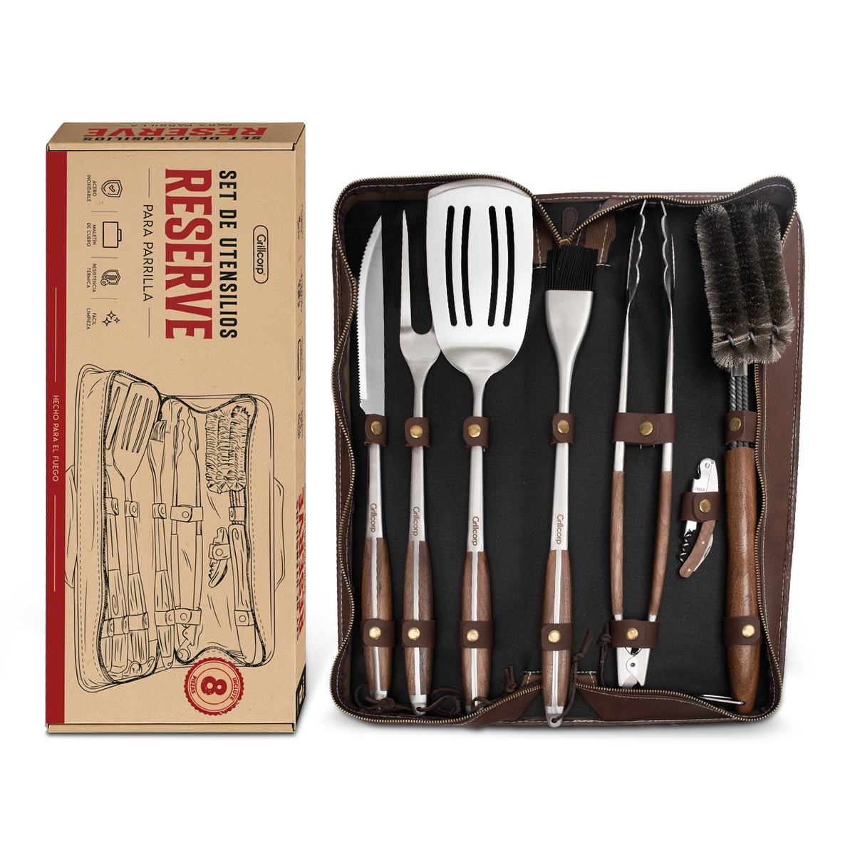 Set de Utensilios Reserve de 8 piezas para parrilla | Grillcorp