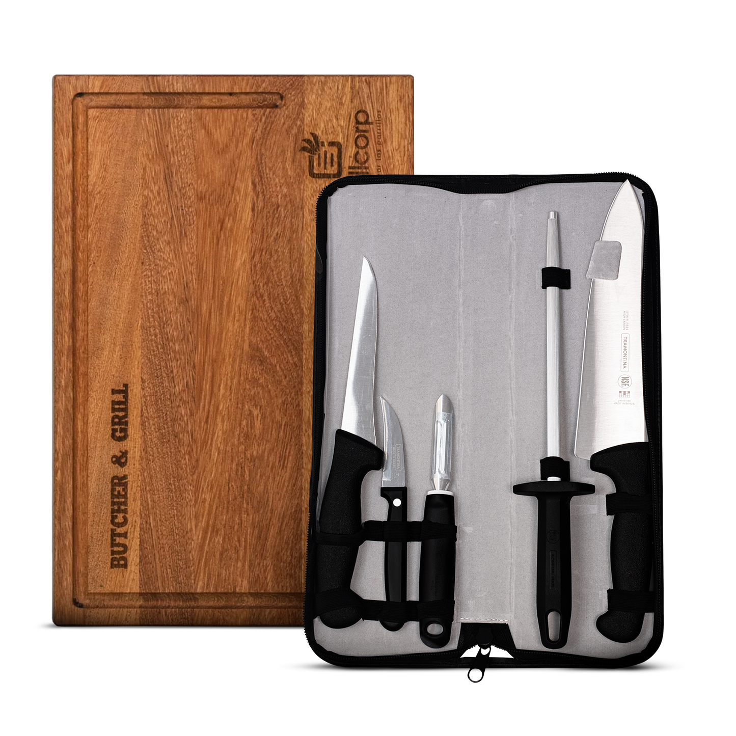 Kit de Cuchillos tramontina + Tabla chica parrillera