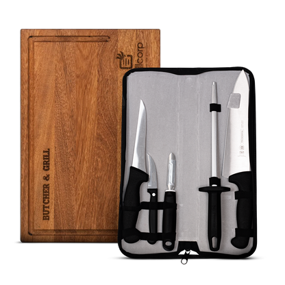 Kit de Cuchillos tramontina + Tabla chica parrillera