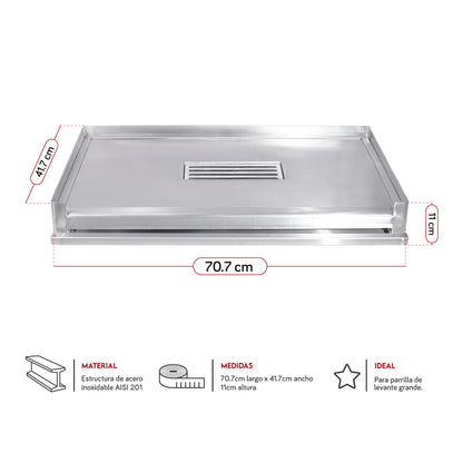 Parrilla Empotrable con sistema de levante Inoxidable Grande 40cm x 69cm