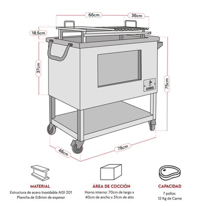 Caja China Grande (80cm x 50cm) de Acero Inoxidable 2 en 1 - Llamas