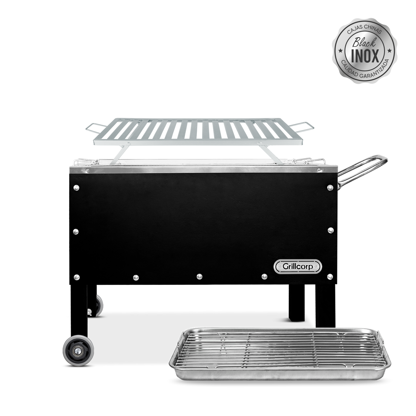 Caja China Mediana Black Inoxidable con Parrilla de Platinas Niqueladas | Grillcorp