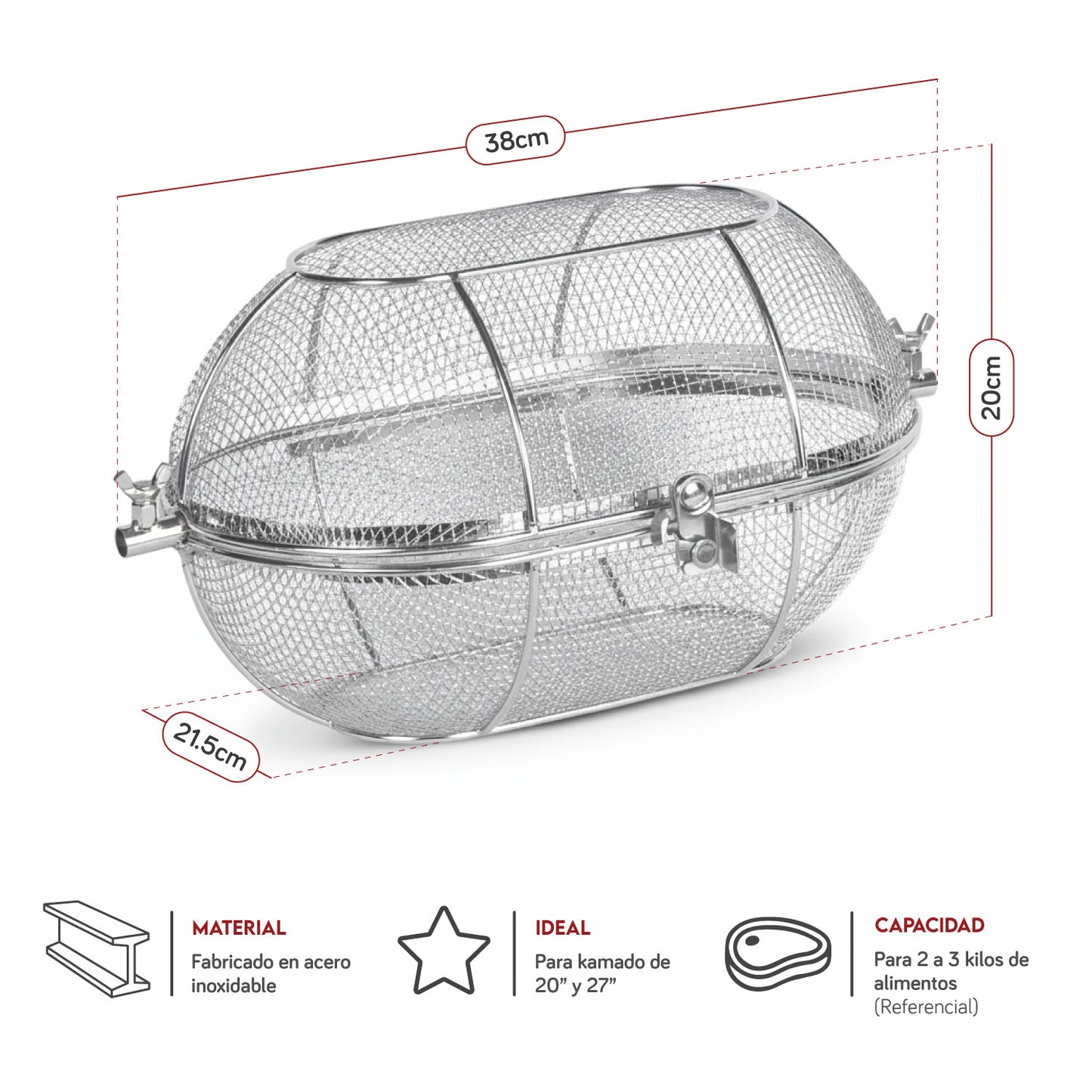 Canasta de Acero Inoxidable para Rostizar en Kamado | Grillcorp
