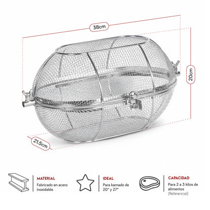 Canasta de Acero Inoxidable para Rostizar en Kamado | Grillcorp