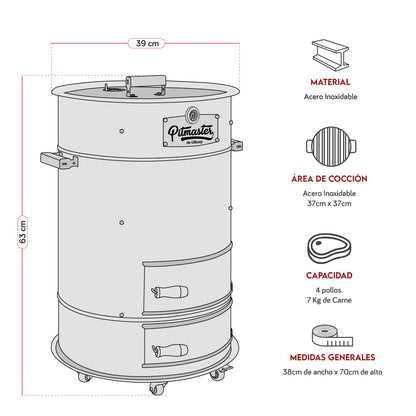Cilindro Ahumador Chico de Acero Inoxidable AISI 304 (38cm x 70cm) | Grillcorp
