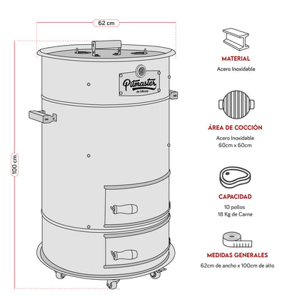 Cilindro Ahumador Grande de Acero Inoxidable AISI 304 (62cm x 100cm) | Grillcorp
