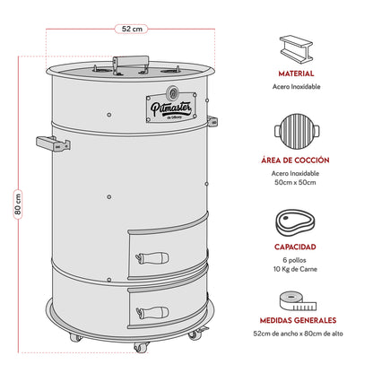 Cilindro Ahumador Mediano de Acero Inoxidable AISI 304 (46cm x 80cm) | Grillcorp