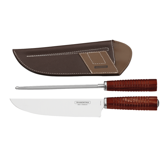 Cuchillo + afilador con estuche de cuero