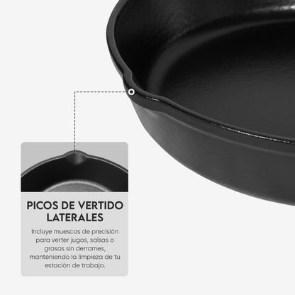 Sartén N° 20 de Hierro Fundido Esmaltado con Tapa de Vidrio y Mango de goma | Grillcorp