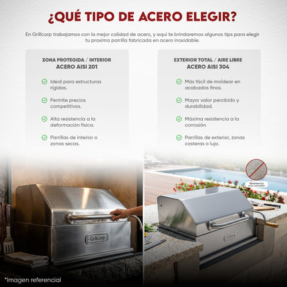 Parrilla Argentina Mediana Empotrable Inoxidable 70cm x 45cm | Grillcorp