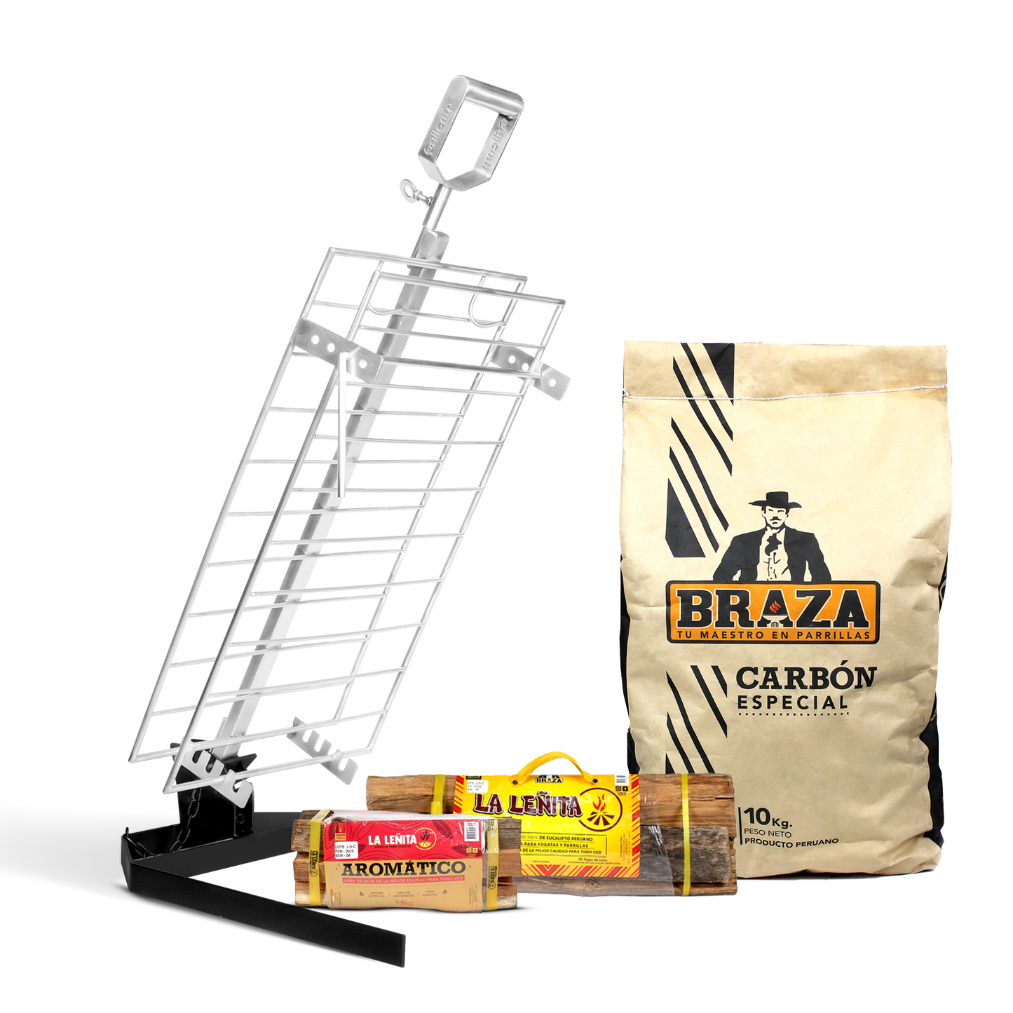 Combo Estaca  Inoxidable  60 x 40 cm + Pack carbón y leña