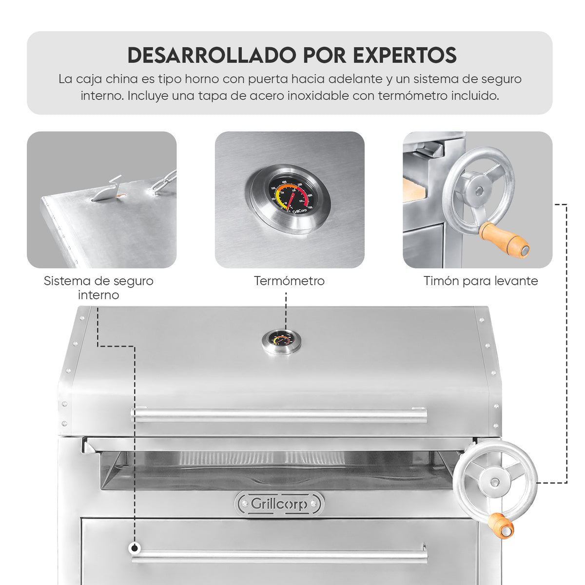 Parrilla Empotrable con Tapa y Caja China PREMIUM 80cm x 50cm | Grillcorp