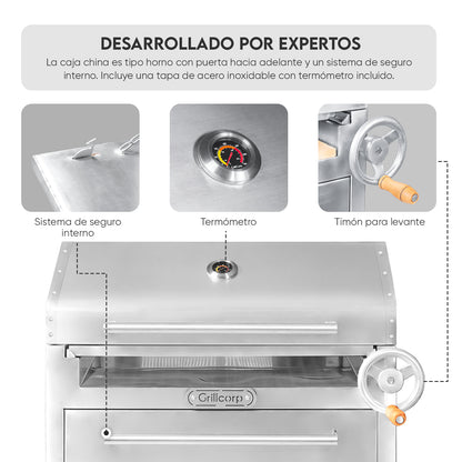 Parrilla Empotrable con Tapa y Caja China PREMIUM 80cm x 50cm | Grillcorp