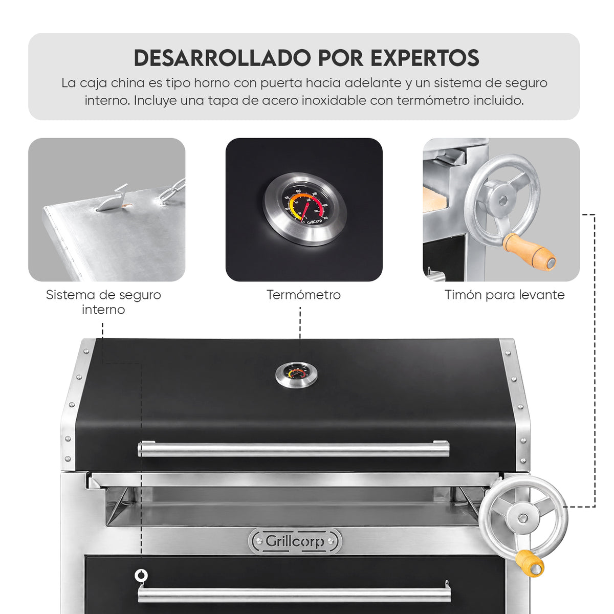 Parrilla Empotrable con Tapa y Caja China PREMIUM 80cm x 50cm | Grillcorp