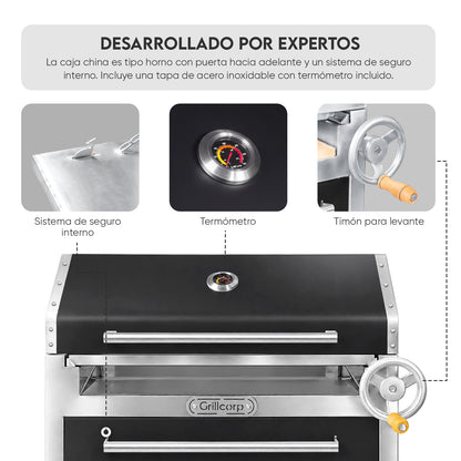 Parrilla Empotrable con Tapa y Caja China PREMIUM 80cm x 50cm | Grillcorp