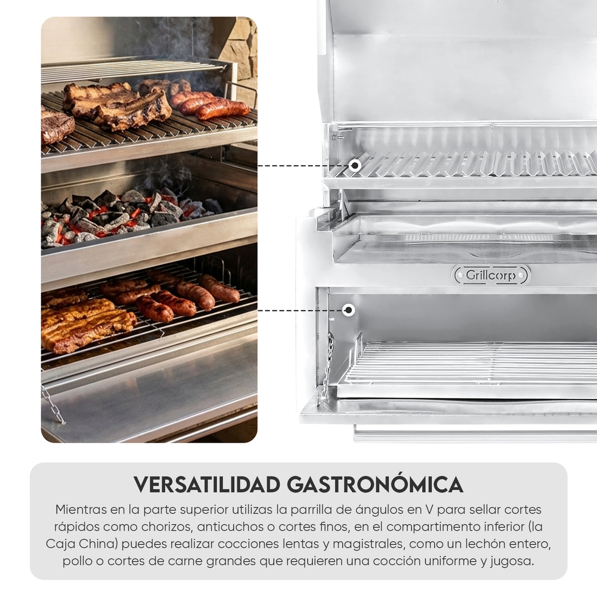 Parrilla Empotrable con Tapa y Caja China PREMIUM 80cm x 50cm | Grillcorp
