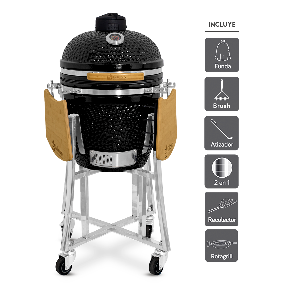 Kamado Clásico 18" + Divide and conquer 2 niveles + Rotagrill