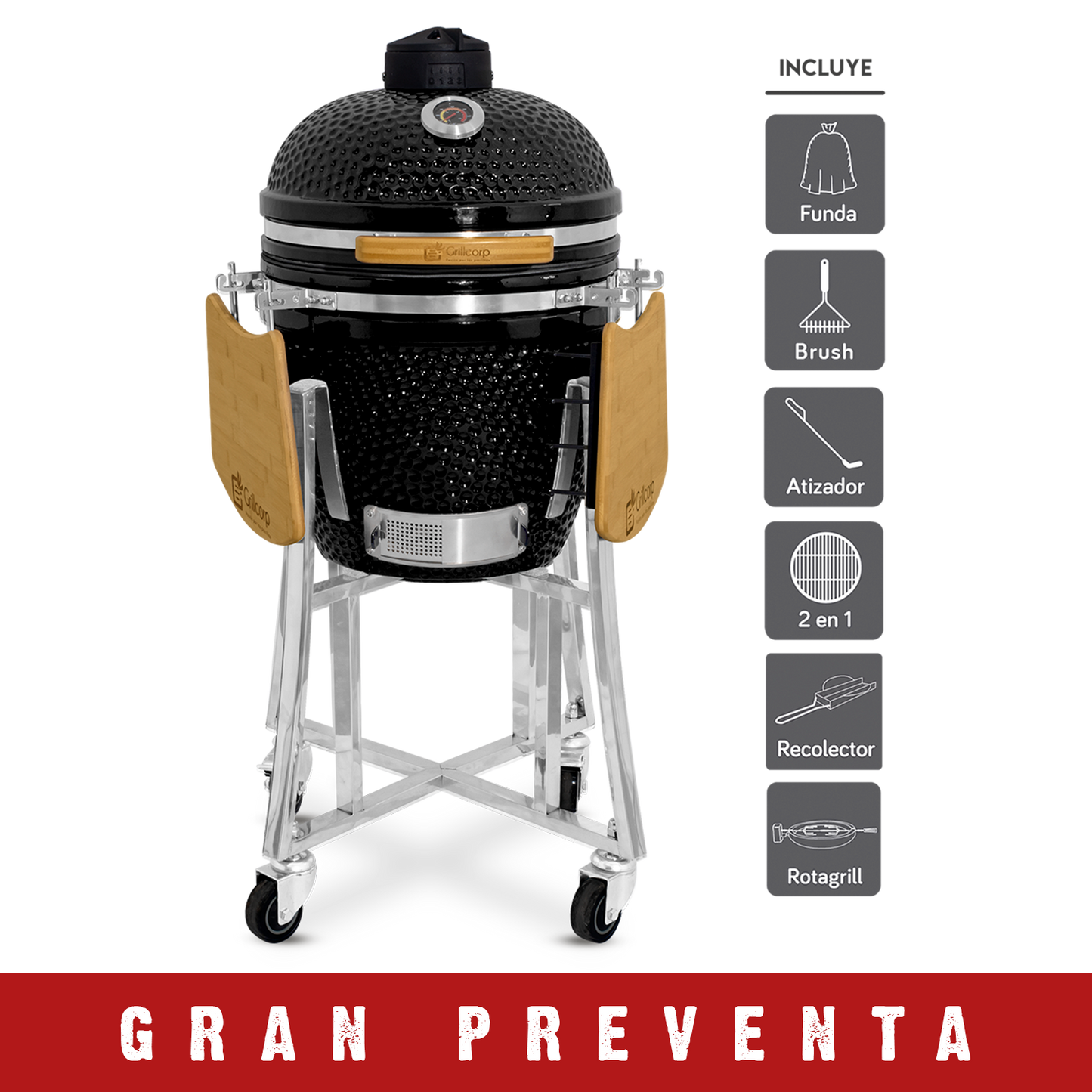 Kamado Clásico 18" + Divide and conquer 2 niveles + Rotagrill