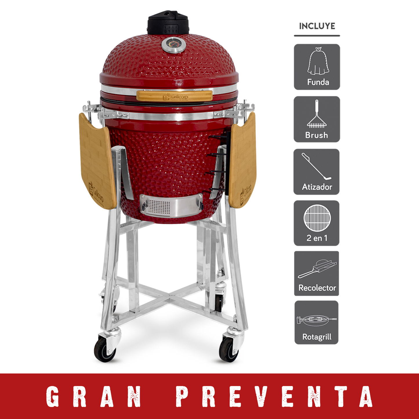 Kamado Clásico 18" + Divide and conquer 2 niveles + Rotagrill