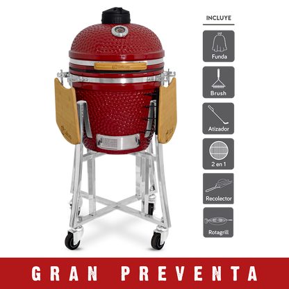Kamado Clásico 18" + Divide and conquer 2 niveles + Rotagrill