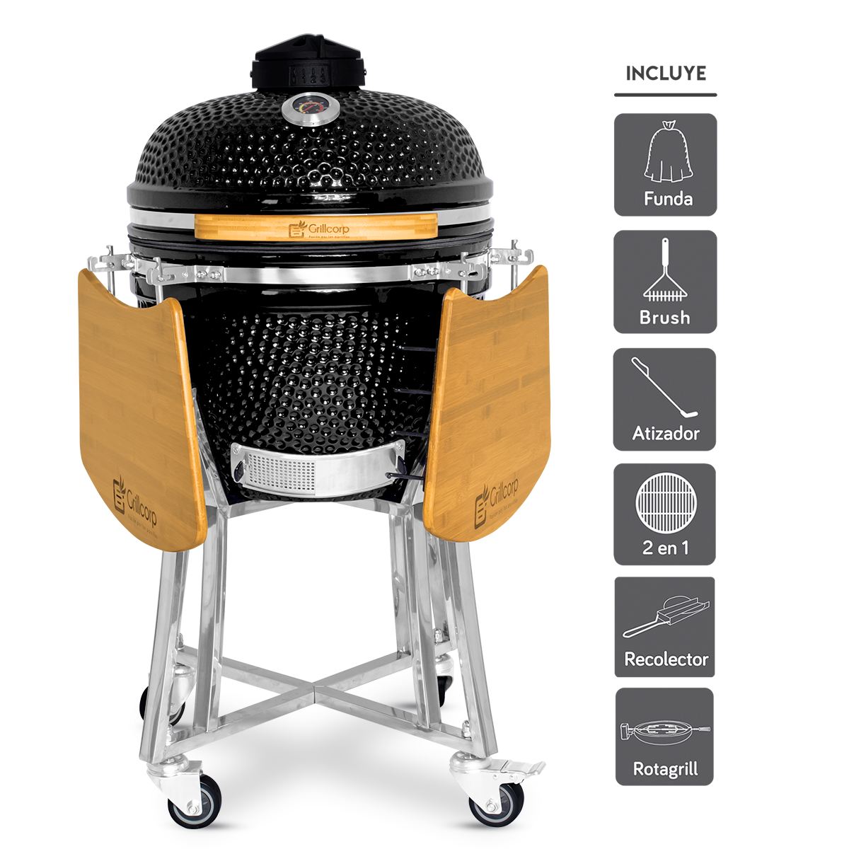 Kamado Clásico 20" + Rotagrill + Divide and conquer de 2 niveles