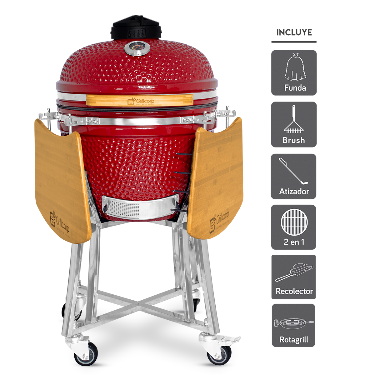 Kamado Clásico 20" + Rotagrill + Divide and conquer de 2 niveles