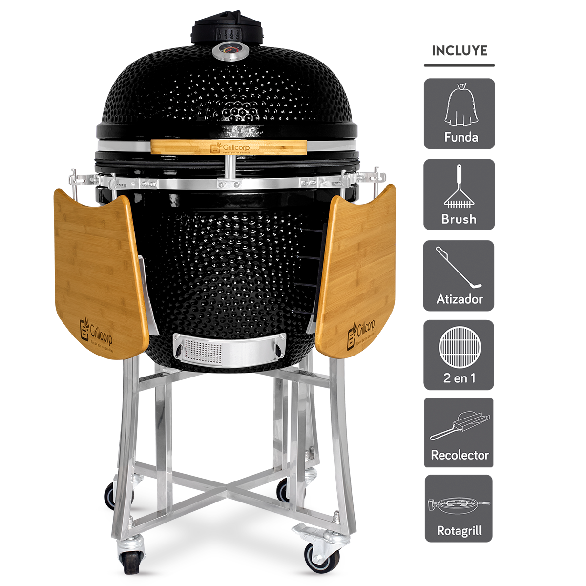 Kamado Clásico 23" + Divide and conquer 2 niveles + Rotagrill