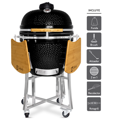 Kamado Clásico 23" + Divide and conquer 2 niveles + Rotagrill