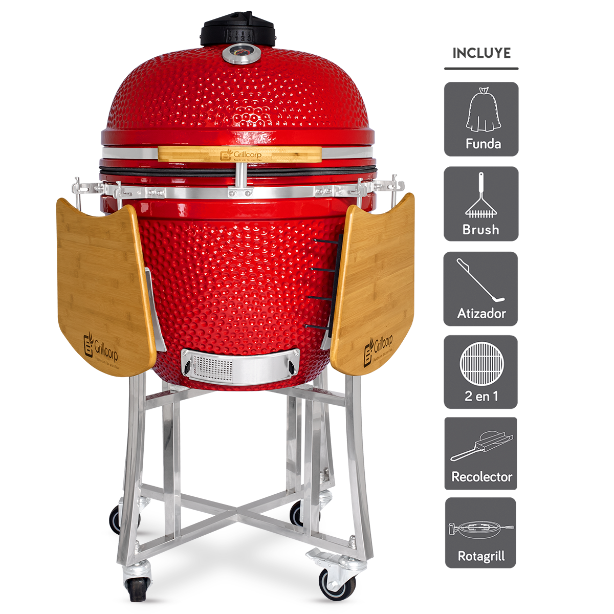 Kamado Clásico 23" + Divide and conquer 2 niveles + Rotagrill