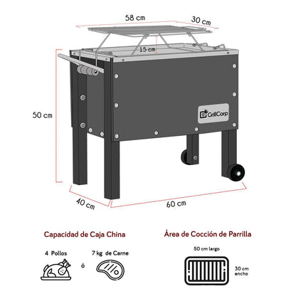 Caja china Junior Black Inoxidable con Parrilla de Varillas Inoxidables