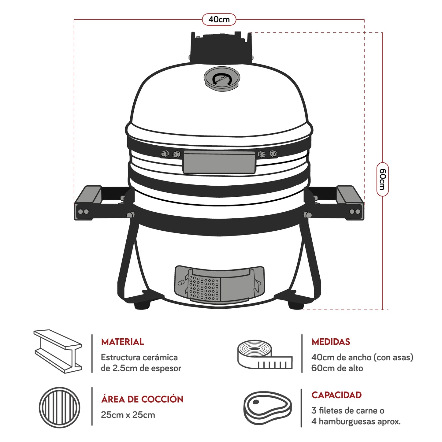 Kamado Clásico 13" Rojo | Grillcorp