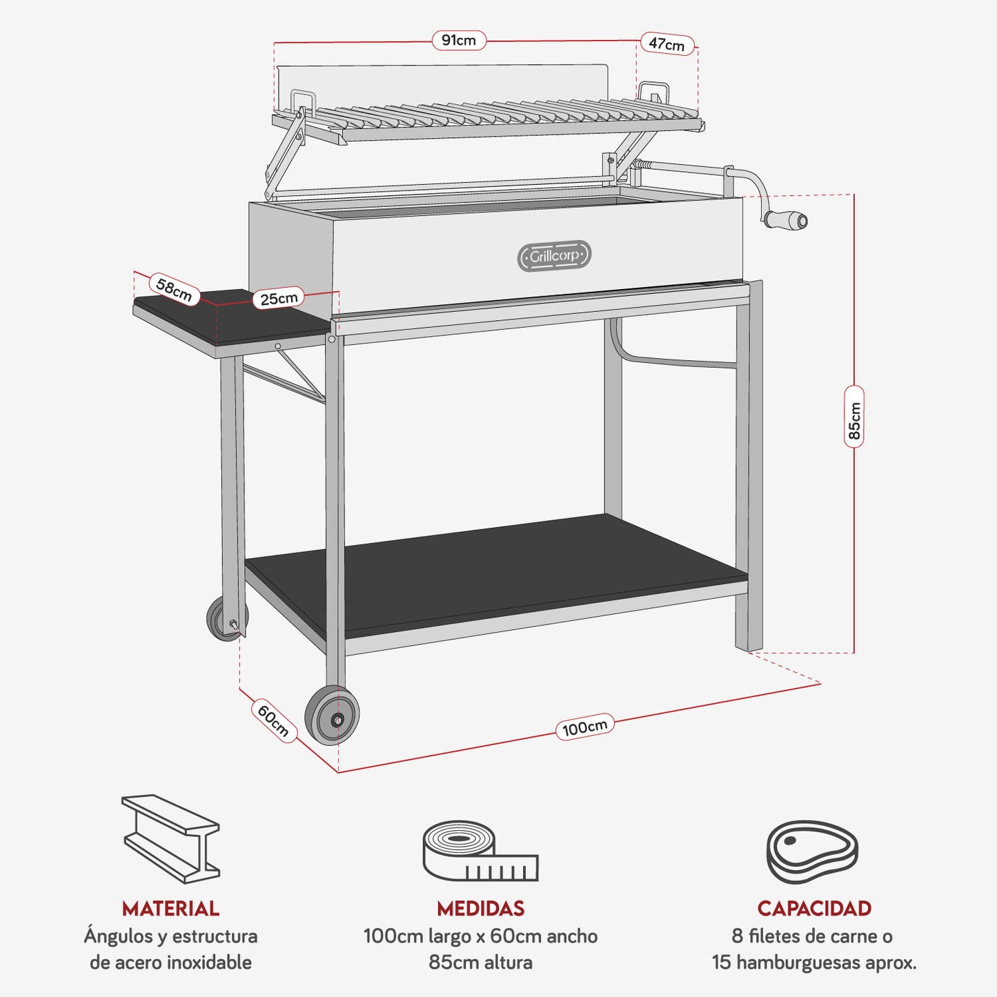 Parrilla Argentina Extra Grande Empotrable Inoxidable 100cm x 60cm | Grillcorp