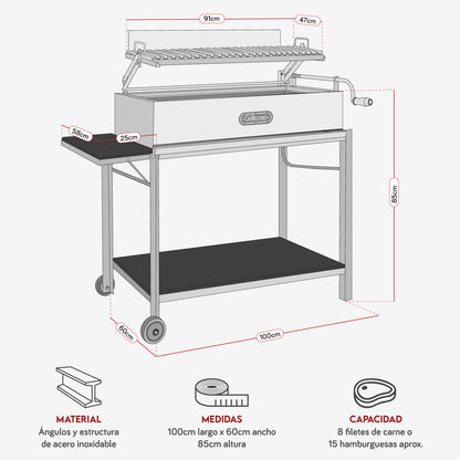 Parrilla Argentina Extra Grande Empotrable Inoxidable 100cm x 60cm | Grillcorp