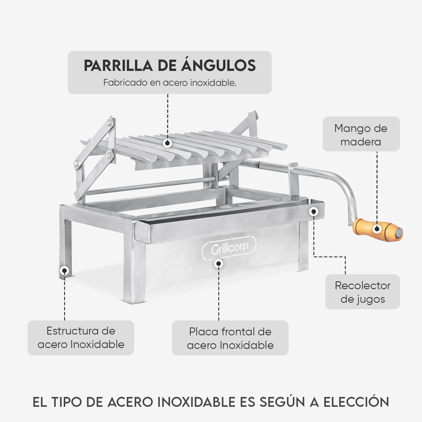 Parrilla Empotrable con sistema de levante Inoxidable Chico 26cm x 38cm