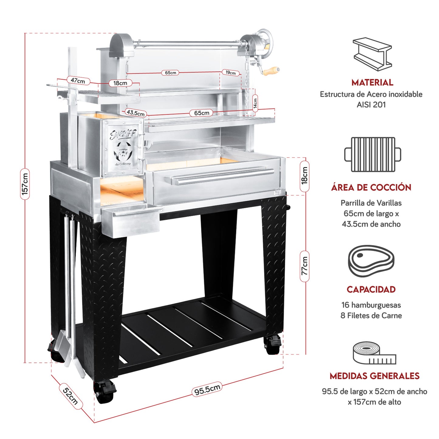 Parrilla Uruguaya Mediana 98x156x52