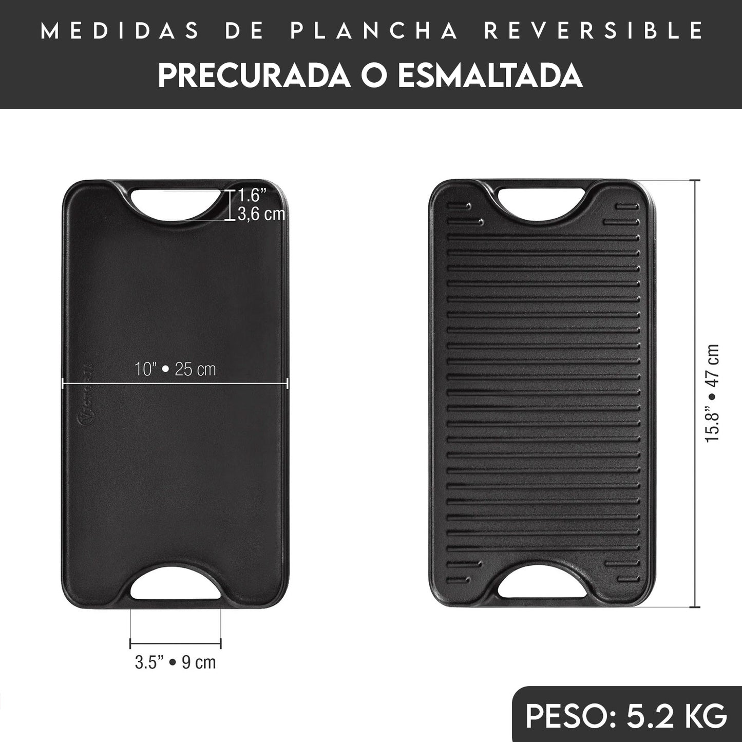 Plancha Mediana 47cm x 25cm de Hierro Fundido Esmaltado - Victoria