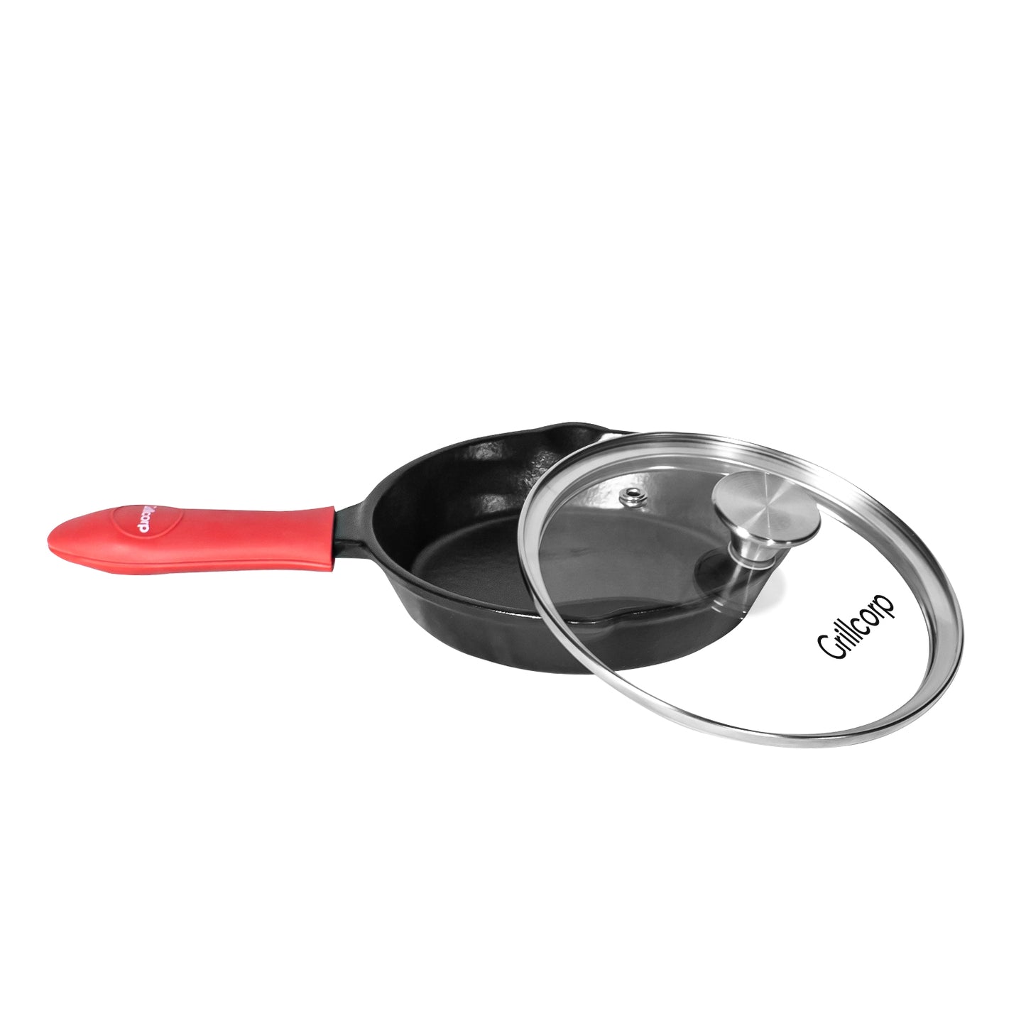 Sartén N° 16.5 de Hierro Fundido Esmaltado con Tapa de Vidrio y Mango de goma | Grillcorp