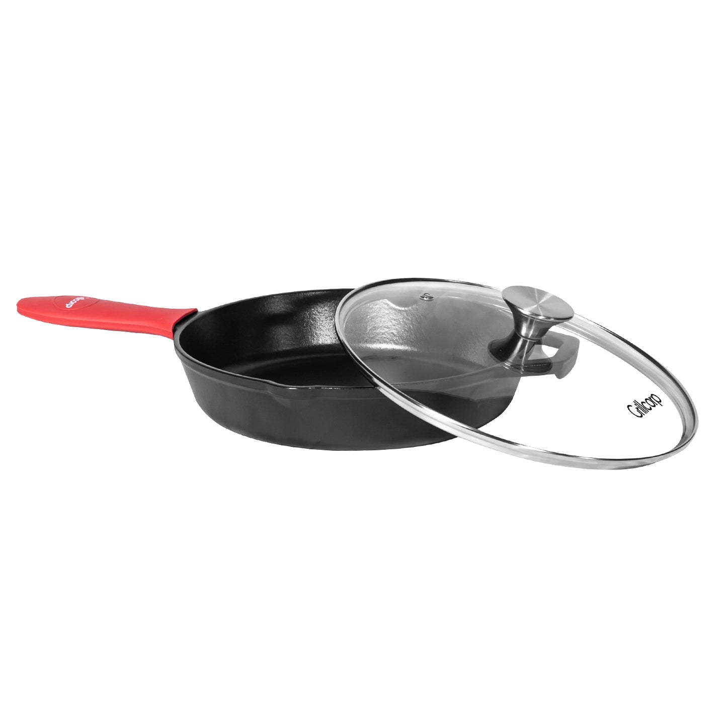 Sartén N° 25 de Hierro Fundido Esmaltado con Tapa de Vidrio y Mango de goma | Grillcorp