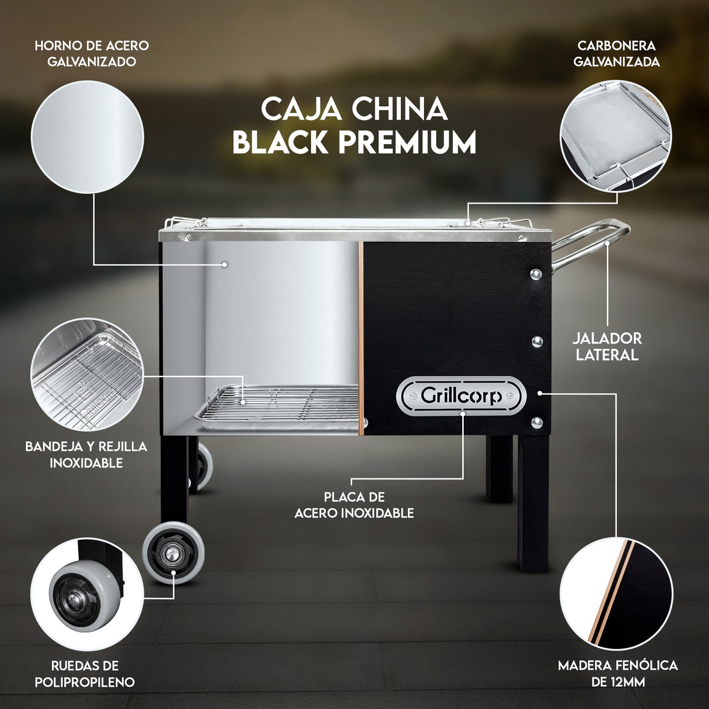 Caja china Mediana Black Inoxidable | Grillcorp