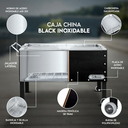 Caja china Grande Black inoxidable con Parrilla de Levante Mixta