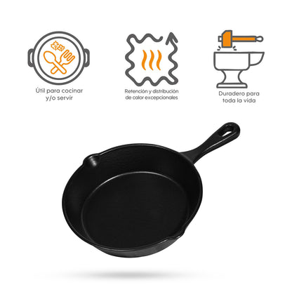 Sartén N° 20 de Hierro Fundido Esmaltado con Tapa de Vidrio y Mango de goma | Grillcorp