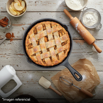 Sartén N° 20 de Hierro Fundido Esmaltado con Tapa de Vidrio y Mango de goma | Grillcorp