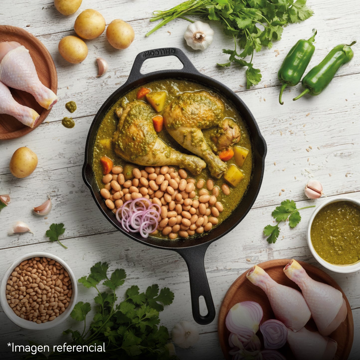 Sartén N° 25 de Hierro Fundido Esmaltado con Tapa de Vidrio y Mango de goma | Grillcorp