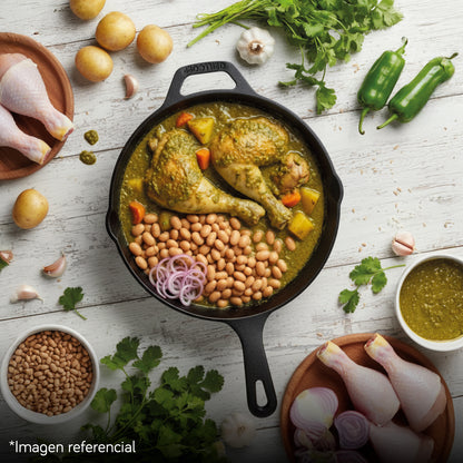 Sartén N° 25 de Hierro Fundido Esmaltado con Tapa de Vidrio y Mango de goma | Grillcorp