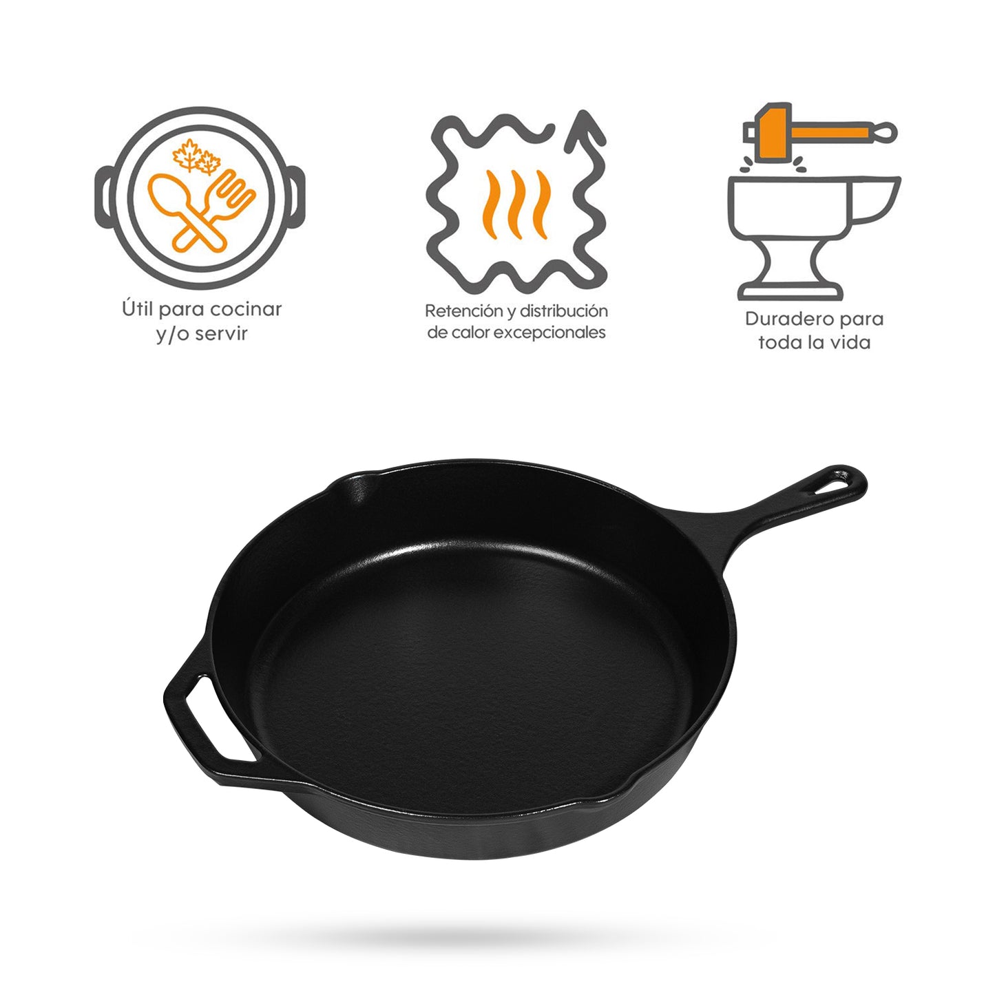 Sartén N° 30 de Hierro Fundido Esmaltado con Tapa de Vidrio y Mango de goma | Grillcorp